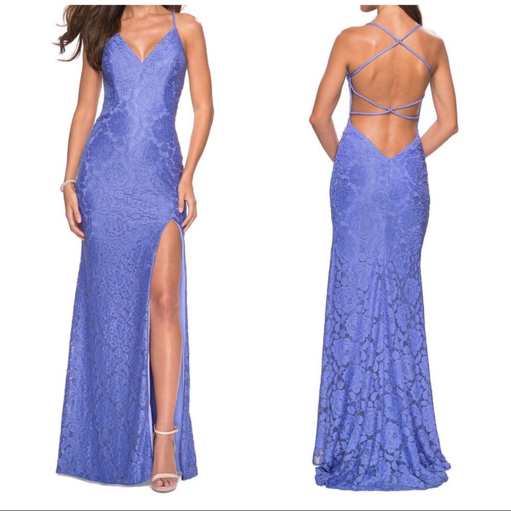 La Femme Lace prom strappy maxi dress Sz 4